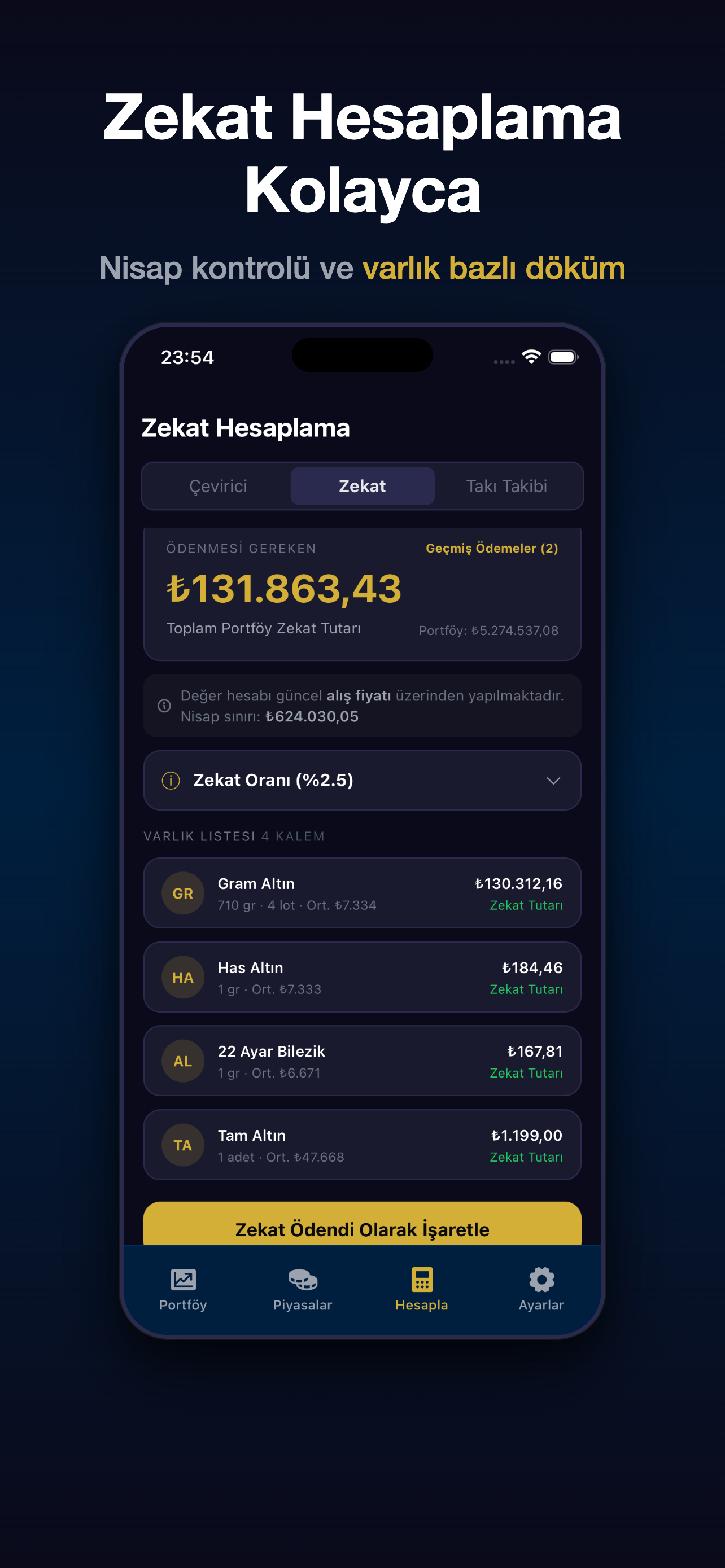 Çarşı - Altın Takibi Zekat Hesaplama ekran görüntüsü — Zekat Hesaplama Kolayca